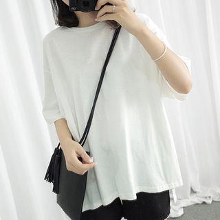 Elbow-sleeve Split Hem T-shirt