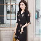 Star Sequined Elbow Sleeve Knit Dress