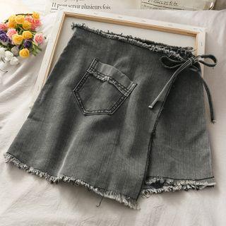 Tie-waist Asymmetric Denim Skort
