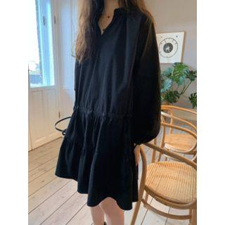 Drawstring Frill-hem Midi Shirtdress