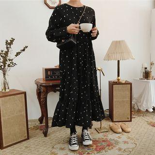 Ruffled Hem Dotted Print Maxi Dress
