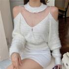 Mesh Panel Cold-shoulder Sweater