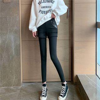 Mock Two-piece Plain Shorts With Legging