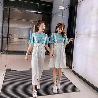 Elbow-sleeve Striped T-shirt / Jumper Pants / Jumper Skirt / Set