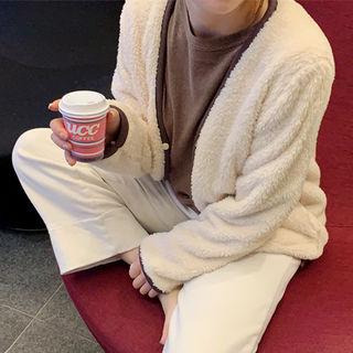 Contrast-trim Sherpa-fleece Cardigan