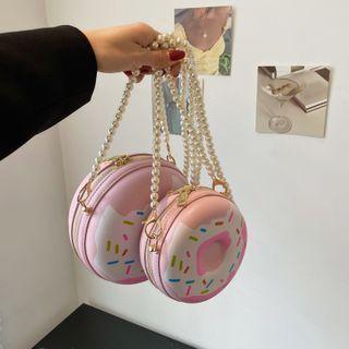 Faux Pearl Strap Donut Crossbody Bag
