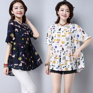 Short-sleeve Printed Ruffle Top
