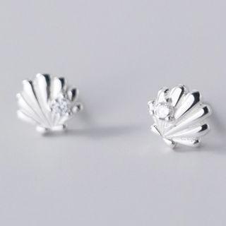Shell Rhinestone Sterling Silver Earring 1 Pair - Silver - One Size
