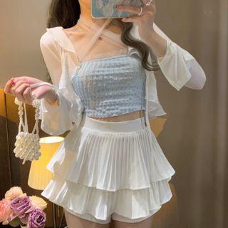 Mesh Trim Camisole Top / Ruffled Light Jacket