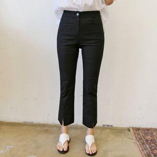Waist-band Slit-hem Boot-cut Pants