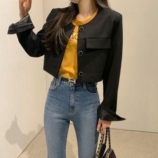 Collarless Flap Cropped Jacket