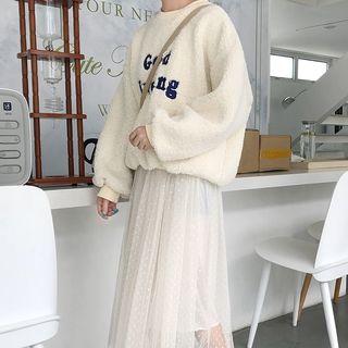 Letter Applique Pullover / Sleeveless Midi Mesh Dress