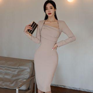 Irregular Neckline Midi Bodycon Dress