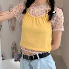 Bow Print Short-sleeve T-shirt / Plain Halter Top