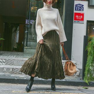 Band-waist Tiered Crinkled Maxi Skirt