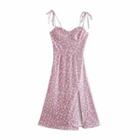 Floral Tie-strap Slit A-line Dress
