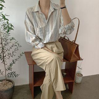 Drop-shoulder Striped Cotton Shirt