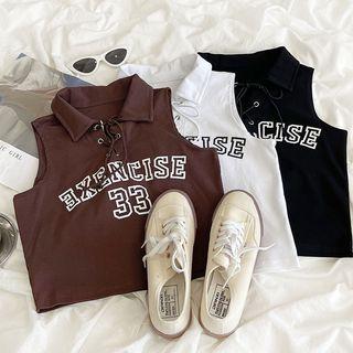 Lettering Lace-up Cropped Tank Top