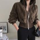 Ribbed-panel Embossed Faux-fur Jacket