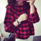 Off Shoulder Plaid Top Red - One Size