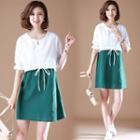 Elbow-sleeve Paneled Mini A-line Dress