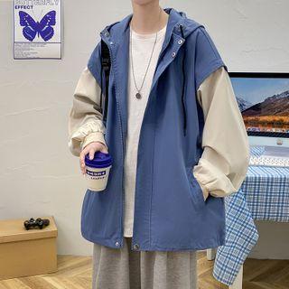 Mock Two-piece Tow Tone Zip-up Jacket