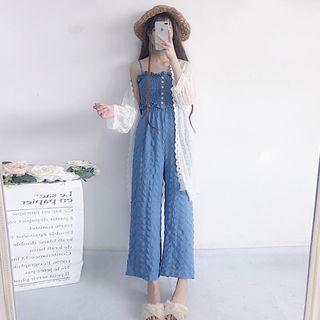 Smocked Camisole Top / Wide-leg Pants / Lace Jacket / Crochet Jacket / Set
