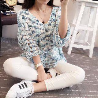 3/4-sleeve Open-knit Sweater