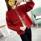 Contrast Stitching Snap-button Knit Jacket