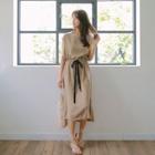 Sleeveless Drawstring-waist Cotton Long Dress
