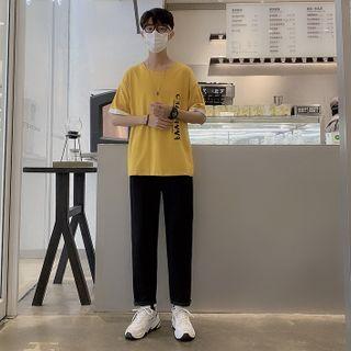 Short-sleeve Lettering T-shirt / Straight Leg Pants / Set