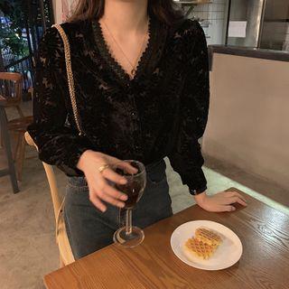 Lace V-neck Blouse Black - One Size