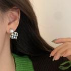Heart Checker Faux Pearl Swing Earring 1 Pair - Black & White - One Size