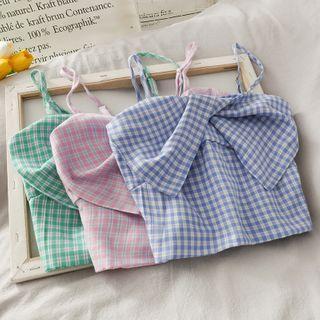 Ribbon-accent Checker Crop Top