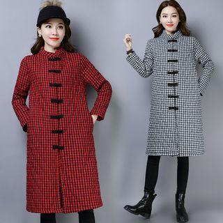 Plaid Frog Button Long Coat