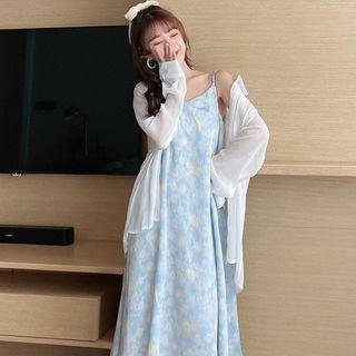 Plain Blouse / Floral Midi Dress