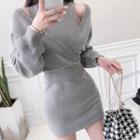 Set: Cropped Sweater + Sleeveless Dress