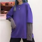 Long-sleeve Paneled T-shirt Purple - One Size