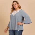 Bell Sleeve Lace-panel V-neck Top