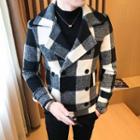 Long-sleeve Plaid Double-breasted Woolen Coat