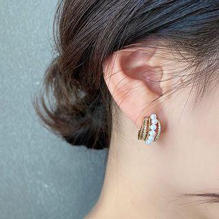 Faux Pearl Rhinestone Layered Open Hoop Earring Gold - One Size