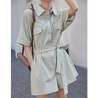 Elbow-sleeve Cargo Playsuit Green - One Size