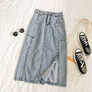 Side-slit Denim Skirt