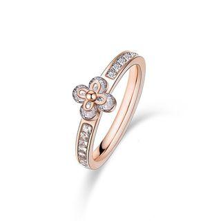 Stainless Steel Rhinestone Clover Ring