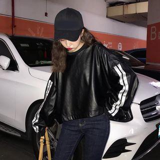 Faux Leather Colored Panel Sweatshirt Black - One Size