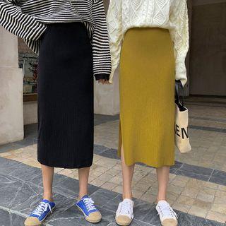 Split-side Midi Knit Skirt