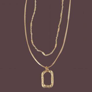 Rectangle Pendant Layered Necklace 1pc - Gold - One Size