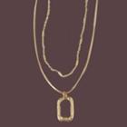 Rectangle Pendant Layered Necklace 1pc - Gold - One Size