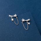 Sterling Silver Chain Strap Rhinestone Star Stud Earring 1 Pair - S925 Silver - Silver - One Size