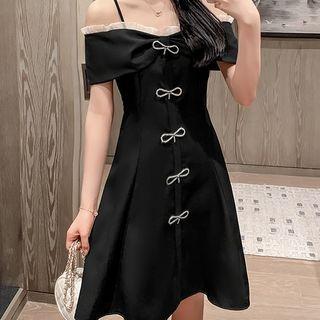 Cold-shoulder Bow Mini A-line Dress